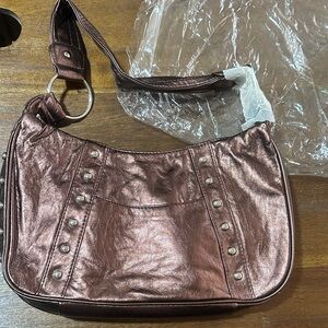 NWT Metallic Rose-Brown Studded Shoulder Bag
